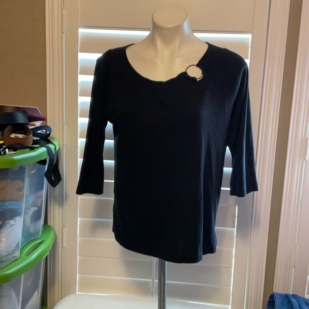 Jason Maxwell Black Fitted 3/4 Sleeve Blouse
